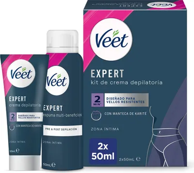 Produktbild von Veet Expert Set zur Enthaarung von Intimbereichen, Creme 50 ml + Schaum 50 ml