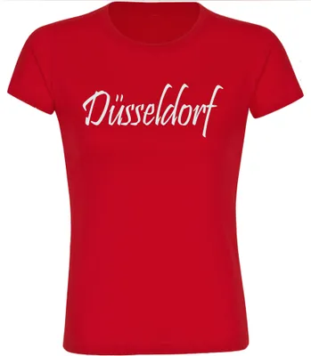 Produktbild von multifanshop Damen T-Shirt - Düsseldorf - Schriftzug, rot, Größe S