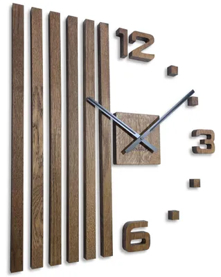 Produktbild von Wanduhren DIY Holz Eiche Lamellen große Wanduhr 60 cm 3D Wanduhr Modern Design EKO Wanduhren Wandtattoo Dekoration Uhren für Büro Wohnzimmer Schlafzimmer (Braun, Schwarze Zeiger)