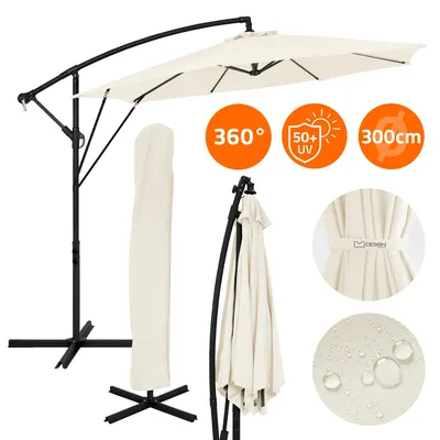 Obrázok produktu pre ML-Design Slnečník Ø 300 cm Béžový hliníkový slnečník s kľukou, krytom a stojanom UV50+ Ochrana proti slnku a vode 360° otočný a naklápateľný