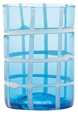 Immagine prodotto di Zafferano Twiddle - Set 6 Bicchieri Acquamarina in Vetro Soffiato, 35 cl - Tumbler Artigianali con Decoro Bianco, Lavabili in Lavastoviglie