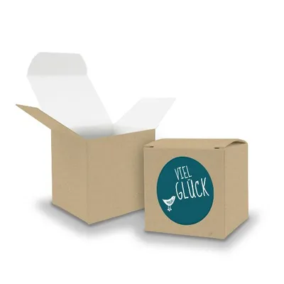 Produktbild von SET Viel Glück (Motiv13) 24x Faltschachtel Würfel 6,5cm BRAUN + Sticker