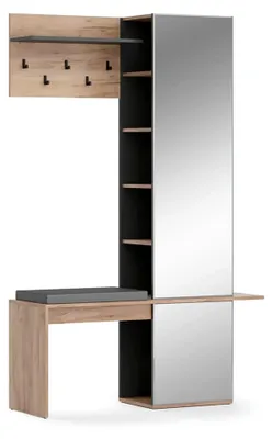 Produktbild von Garderobe Adeline, Goldkraft Eiche, 120 x 190 cm, mit Spiegel, Sitzfläche und Wandhaken