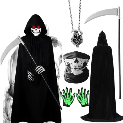 Zdjęcie produktu dla Omgoods - Zestaw kostiumów na Halloween dla dzieci i dorosłych, z kapturem i maską