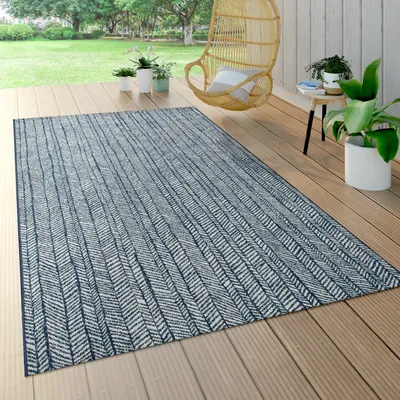 Image de Tapis d'extérieur pour terrasse et balcon, motif géométrique, moderne, bleu, dimensions 80 x 150 cm