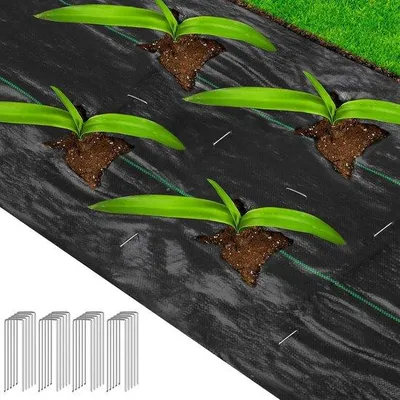 Productafbeelding van Famanu onkruidvlies, 15 m² - Waterdoorlatend, UV-bestendig, inclusief grondankers