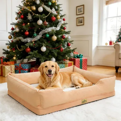 Produktbild von WISFOR Hundebett Hundesofa Hundekissen, erhöhte Ränder, wasserfest waschbar Bezug abnehmbar XXL: 111 x 88 x 23 cm, Beige