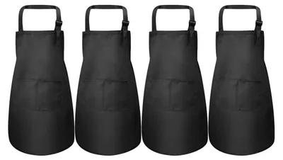 Produktbild von 4 Stück Schwarz Kinder Schürze Set, Kinder Verstellbare Kochschürze mit 2 Taschen für Jungen Mädchen, Kind Küchenschürzen für Küche Kochen Malerei Backen (7-13 Jahre)