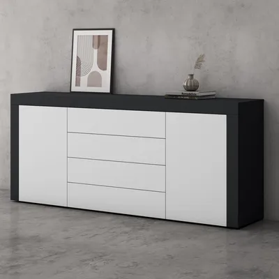 Produktbild von Mai & Mai Sideboard Aufbewahrungsschrank BTH: 167x36x70 cm mit 2 Schränken und 4 Schubladen in Anthrazit matt + Weiß matt Kommode Mehrzweckschrank Möbel Schrank03