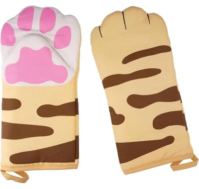 Productafbeelding van Ovenwanten met kattenpootmotief, 30x16 cm, katoen, hittebestendig tot 200°C, 1 paar