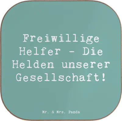 Produktbild von Mr. & Mrs. Panda Tischuntersetzer Spruch Freiwilliger Held - Meeresbrise - Geschenk, Anerkennung, Danke sagen, Holzuntersetzer, Untersetzer für Gläser, Tassenuntersetzer