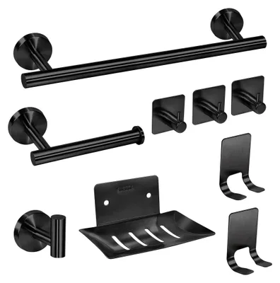 Productafbeelding van Badkameraccessoires set, 9-delig, zwart - roestvrij staal - 40 cm