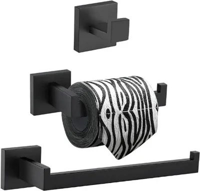 Image de Ensemble de salle de bain 3 pièces, acier inoxydable, noir, mat