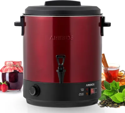 Produktbild von AREBOS Einkochautomat 2500 W | Einkochtopf 28 L | mit Thermostat & Überhitzungsschutz | 30-110°C | Glühweinkocher | Rot