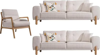 Produktbild von Villa Möbel Sofa Set Cuba Creme Stellvariante:2+2+1 Relax- und Bettfunktion, pflegeleichter Mikrofaser Samtstoff