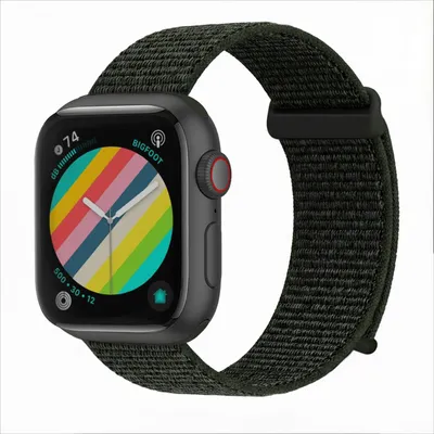 Produktbild von Smartwatch Armband für Apple Watch SE 1 44mm Nylon Textil Band Ersatzband Wechselband Klettverschluss flexibel atmungsaktiv Grün Oliv