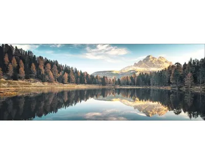 Produktbild von Glasbild Bergsee III, spiegelnde Wälder und Berge in Herbstfarben, 80x30 cm
