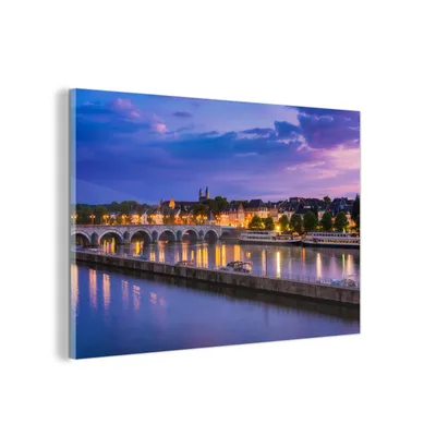 Obrázek produktu pro MuchoWow® Obrazy na skle - Nástěnné obrazy - Fotografie na skle Maastrichtský most - západ slunce 60x40cm Nástěnná dekorace ze skla - akrylová malba na sklo -