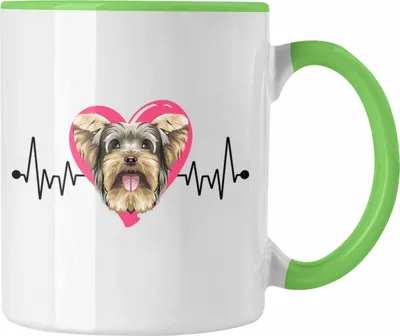 Produktbild von Trendation - Yorkie Besitzer Tasse Geschenk Lustiger Spruch Geschenkidee Herzschlag Yorkie (Grün)