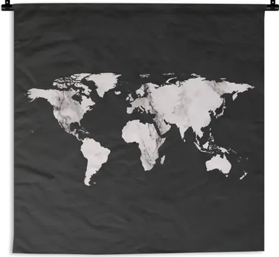 Produktbild von MuchoWow® Wandteppich Wandbehang Weltkarte - Schwarz und weiß - Marmor 150x150 cm Tapisserie Dekoration Wandtuch - Wohnaccessoires - Modernes