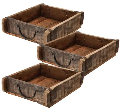 Produktbild von Novaliv 3x Holzkiste Vintage 30 x 25 x 8 cm Alte Ziegelform Holz Groß Allzweckkiste aus recyceltem Altholz Jede Form EIN Unikat – Vintage Kiste Deko
