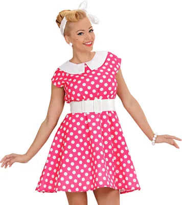 Produktbild von Gepunktetes Rockabilly-Kleid im Retro Look Rosa-Weiß S (34/36)