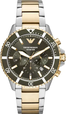 A close-up studio shot of a men's wristwatch.