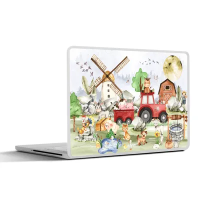 Produktbild von MuchoWow® Laptop Aufkleber Sticker Cover Bauernhof - Traktor - Kinder - Tiere 36.5x27.5 cm - Laptop-Sticker