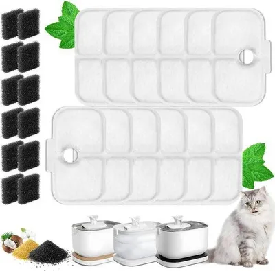 Produktbild von Famanu Katzenbrunnenfilter 12 Ersatzfilter für Katzenbrunnen PLWF005-PLWF115-PLWF105 - Aktivkohle und Schaumstoff