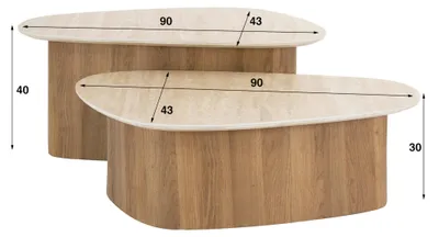 Image de Table basse FURNLUX Romano beige et chêne 90 cm (2 pièces) / Couleur principale : beige / Dimensions : 90 x 40 x 43 cm