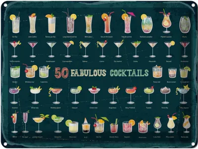 Produktbild von vianmo Blechschild 30x40 cm 50 Fabulous Cocktails Drinks Essen Trinken