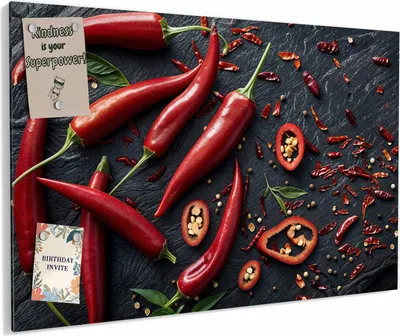 Produktbild von Magnettafel 60 x 40 cm „Feurige Chilis“ – Magnetwand aus Metall, beschreibbar mit Whiteboard-Marker – Memoboard für Küche & Büro