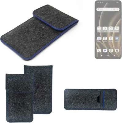 Produktbild von K-S-Trade Handy-Hülle Schutz-Hülle kompatibel mit FreeYond F9S Filztasche Pouch Tasche Case Sleeve Filzhülle dunkelgrau, blauer Rand