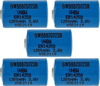 Produktbild von vhbw 5x ER14250 Rundzellenbatterien ###ERRORS###Invalid REF tag: aspect 'Titel-Kompas/OTB-ohneEndgerät'###ENDERRORS### - Spezialbatterien (1200 mAh, 3,6 V, Li-SOCl2)