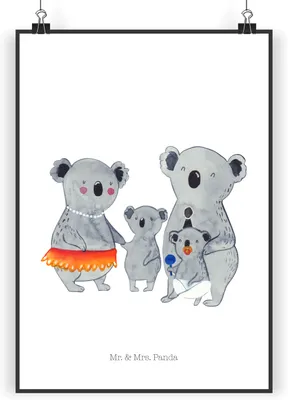 Produktbild von Mr. & Mrs. Panda Bild Koala Familie DIN A4 - Weiß - Geschenk, wanddeko, Kinder, drucke, Mama, Plakat, Kunstdruck, Papa, Wandbild, Family, Muttertag, Koalas