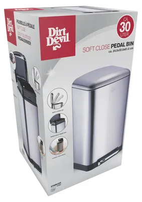 Obrázek produktu pro Pedálový odpadkový koš Dirt Devil 30 l - Kuchyňský odpadkový koš s tichým zavíráním - Nerezový odpadkový koš - Vyjímatelný vnitřní koš - Kuchyňský odpadkový koš 34,5 x 32,5 x 61,5 cm - Stříbrný