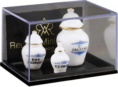 Produktbild von 3 Apothekergefäße Porzellan Miniatur handgefertigt mit Gold