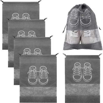 Produktbild von Ibenzoa® Reiseschuhbeutel 5er-Set – transparent, staubdicht, 36 x 45 cm, Grau, Vliesstoff, mit Kordelzug für Reise & Aufbewahrung