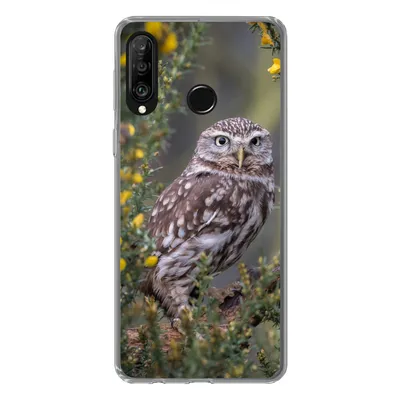 Produktbild von MuchoWow® Handyhülle Schutzhülle Hülle für Huawei P30 Lite Eine kleine braune Eule sitzt da und starrt nach vorne Silikon Softcase Handy Hülle - Handyhülle