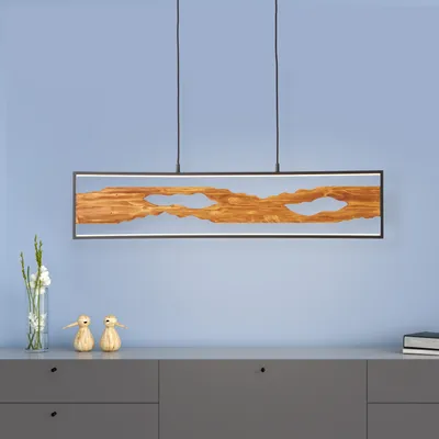 Produktbild von BRILLIANT schwarze LED Hängelampe CHAUMONT | höhenverstellbare Pendelleuchte mit warmweißer Lichtfarbe | 150 cm Höhe x 8,5 cm Breite | 17 W 2300 Lumen 3000 Kelvin | Aluminium/Metall/Holz
