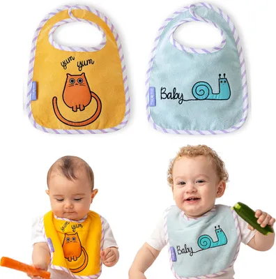 Produktbild von Milk&Moo Tombish Cat und Sangaloz Baby Lätzchen Set 2 Stück, Kleinkind Lätzchen mit Klettverschluss, 30 x 22 cm, Orange-Blau, Türkiye Made