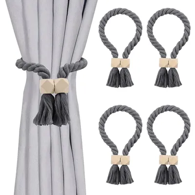 Produktbild von Magnetische Gardinenhalter aus Baumwollseil im Boho-Stil, Gardinendekoration (grau)