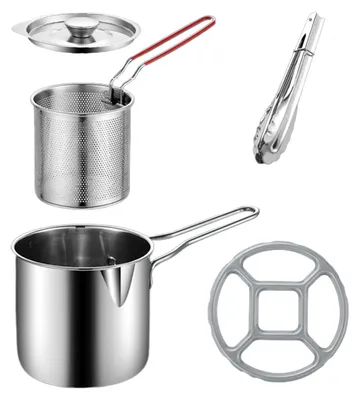 Produktbild von 1,2-Liter-Fritteuse aus Edelstahl mit Frittierkorb und Clip, großes Fassungsvermögen, spülmaschinenfest, mit Frittierölfilter und Speckfettbehälter – Küchenhelfer