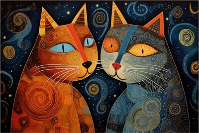 Produktbild von Wallario Wandbild aus Acryl, 90 x 60 cm, freischwebende Optik - Kosmische Katzenfreunde