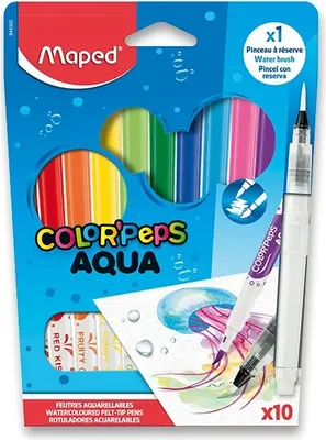Obrázok produktu pre Detské fixky Maped Color´Peps Aqua – 10 farieb + vodný štetec Maped