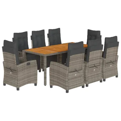 Produktbild von 9-tlg. Garten-Essgruppe mit Kissen Grau Poly Rattan