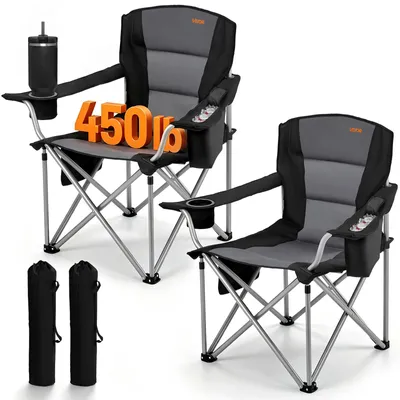 Imagen del producto de VEVOR - 2 sillas de camping (de gran tamaño), sillas plegables con capacidad de carga de 204 kg, sillas para pesca con respaldo y reposabrazos acolchados, sillas plegables con portavasos y bolsillo lateral, ideales para actividades al aire libre y pesca