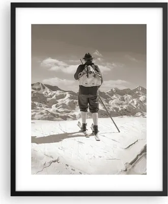 Produktbild von Gerahmtes Poster - Schwarzer Rahmen - Skifahrer Bayern Sepia - 40x50 cm - Wand Bild - Wanddeko - Wandbilder - Kunstposter - Wandposter - Bilderrahmen - Bilder - Kunstdruck - Wandbild - P2BPA40x50-4192