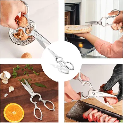 Produktbild von Multifunktionale Küchenschere 20 cm Edelstahl - spülmaschinenfest für Küche, Geflügel, Fisch, Fleisch (silber)