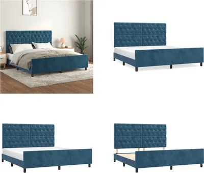 Obrázok produktu pre vidaXL Rám postele s čelom tmavomodrý 160x200 cm zamat - Rám postele s čelom - Rámy postelí s čelom - Rám postele - Posteľ s čelom